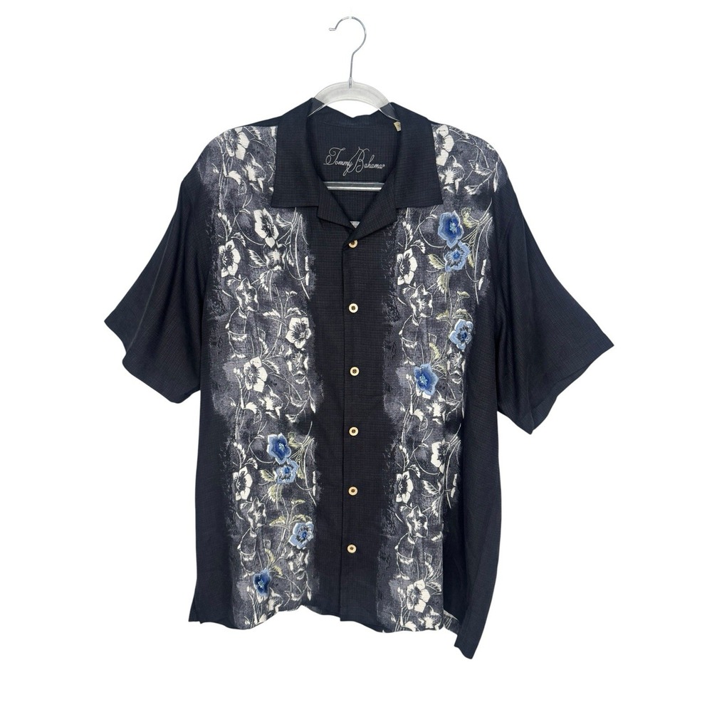 Tommy Bahama 100% Silk Hawaiian Shirt Embroidered Button Up Men's L